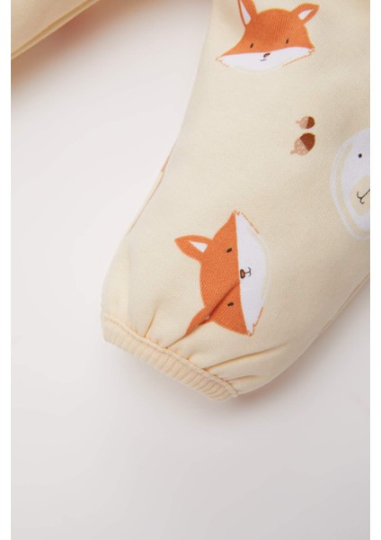 Erkek Bebek 3'lü Takım Ayı Baskılı Bisiklet Yaka Sweatshirt Kapüşonlu Hırka Beli Lastikli Alt D6022A524WN