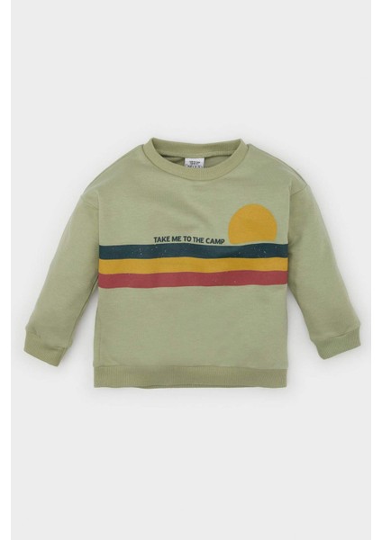 Erkek Bebek Bisiklet Yaka Doğa Baskılı İçi Yumuşak Tüylü Sweatshirt D1262A524AU