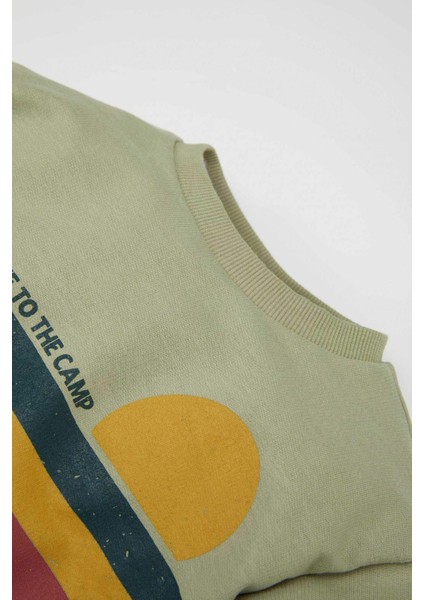 Erkek Bebek Bisiklet Yaka Doğa Baskılı İçi Yumuşak Tüylü Sweatshirt D1262A524AU