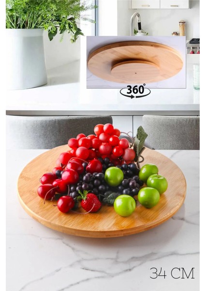 Bambu 34 cm Dönerli Pizza Tahtası Peynir Kahvaltı Servis Sunum Tabağı
