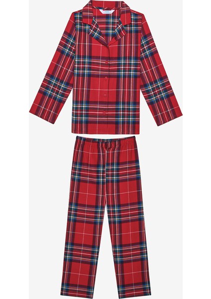 Pamuklu Uniseks Çocuk Red Plaid Fam Kırmızı Gömlek Pijama Takımı