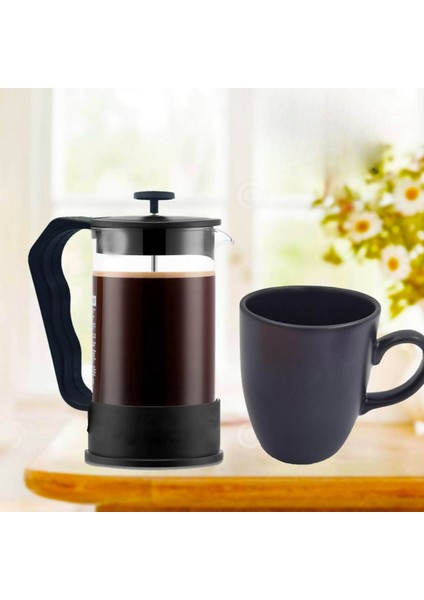 Kahve Dostum French Press & Siyah Kupa Arkadaşa Hediye Seti