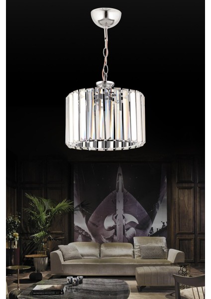 Parlak Gümüş Kristal Taşlı Zarif Avize, Şık ve Dekoratif Aydınlatma, 20x40 cm