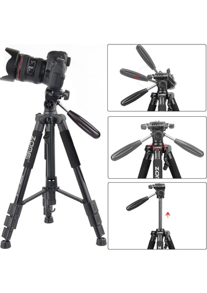 Zomei Q111 Taşınabilir 5kg Taşıma Kapasiteli 139,7CM Alüminyum Tripod Siyah