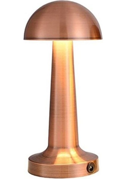Masa Üstü Lamba - Ledli Masa Lambası - Şarjlı Mantar Gece Lambası LED Abajur - Bronz Renk - 25CM