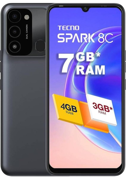 Spark 8c 64GB Siyah (Tecno Türkiye Garantili)