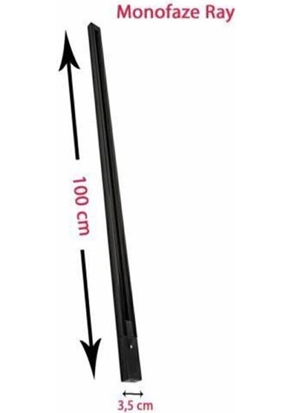 Siyah Kasa ve Günışığı 6 Adet 360 Derece Dönen LED Ray Spot Lamba 2 Adet 1 mt Raylı Armatür