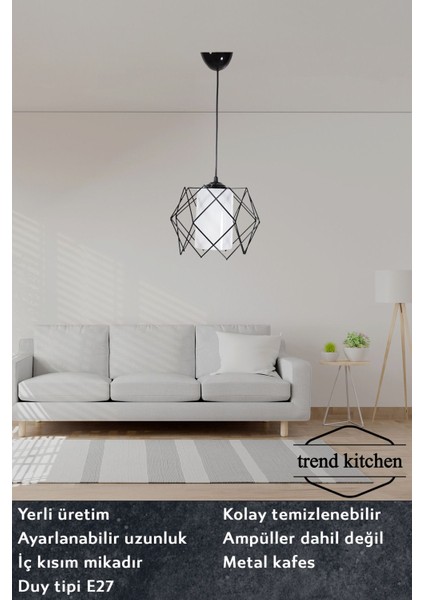 Trend White Glass One Mutfak, Antre, Koridor, Oturma Odası, Salon Sarkıt Avize