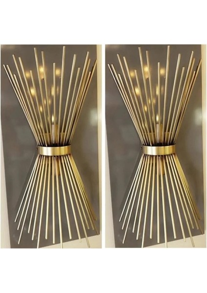 Şık Eskitme Duvar Aplikleri, 2'li Set, Pilsiz, Modern Dekorasyon Parçaları, Ahşap, Sarı