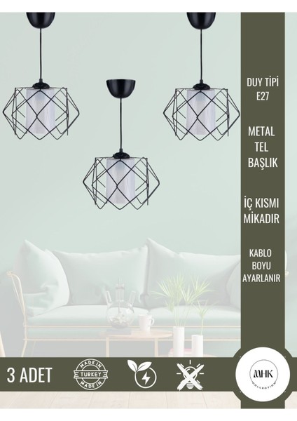 3 Adet Siyah Beyaz Mika Kare Dekoratif Aksesuarlar, Metal, 25x70, Çok Amaçlı Ev Dekoru