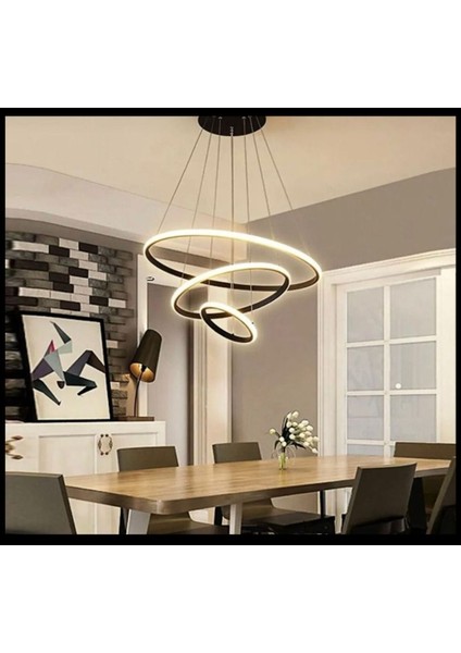 Halka LED Avize Siyah Antrasit Gri Beyaz Işık Salon,oturma Odası