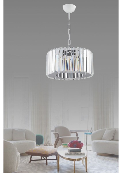 Şık Beyaz Kristal Taşlı Modern Avize 20x40 cm, Cam Materyal, Parlak Tasarım fiyatları
