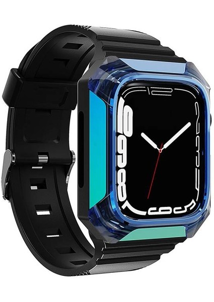 Apple Watch 7 45MM Sert Kasa Koruyuculu Şık Silikon Kordon KRD88