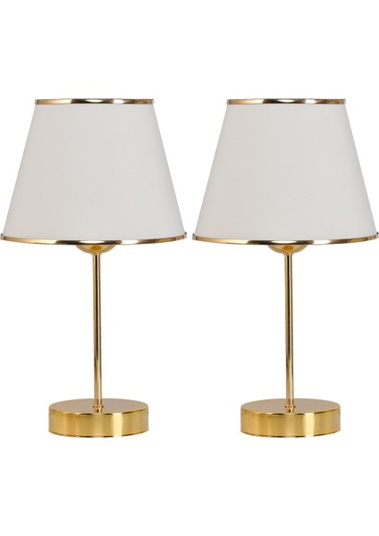 Şık 2'li metal ayaklı gold abajur, krem renkli modern masa lambası