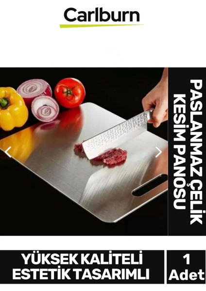Yüksek Kaliteli Estetik Tasarımlı Dayanıklı Kaymaz Yüzey Paslanmaz Çelik Sebze Meyve Et Kesim Panosu