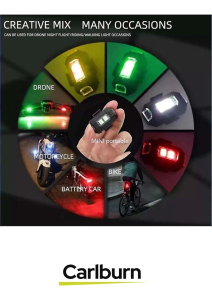 Uzun Süre Dayanıklı Minyatür USB Şarjlı Bisiklet Motorsiklet Drone Flaşör LED Ikaz Lambası 7 Renkli