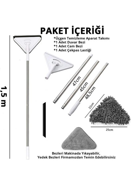 Tekno Trust Üçgen Mop Cam Duvar Tavan Fayans Parke Temizleyici Mop (Hobicity)