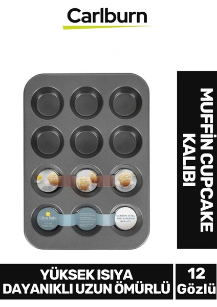 Yüksek Isıya Dayanıklı Uzun Ömürlü Yapışmaz Yıkanabilir 12 Gözlü Muffin Cupcake Kalıbı