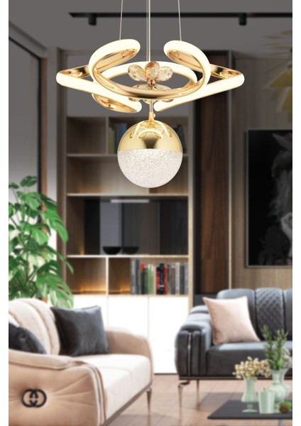 Dreon Gold 3 Renk LED Kristal Taşlı Lüx Ledli Avize