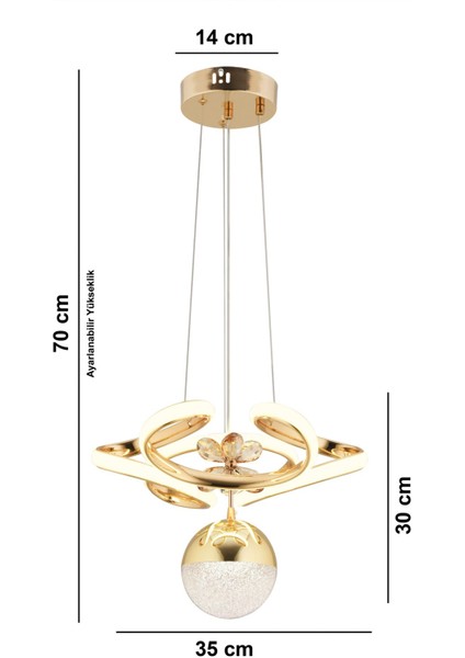 Dreon Gold 3 Renk LED Kristal Taşlı Lüx Ledli Avize