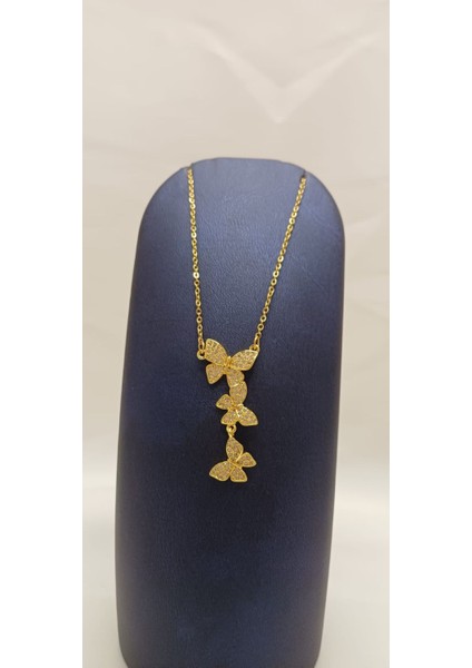 316 L Paslanmaz Çelik Gold/altın Zirkon Taşlı Üçlü Kelebek Kolye