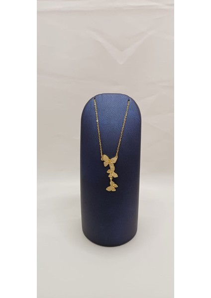 316 L Paslanmaz Çelik Gold/altın Zirkon Taşlı Üçlü Kelebek Kolye fiyatları