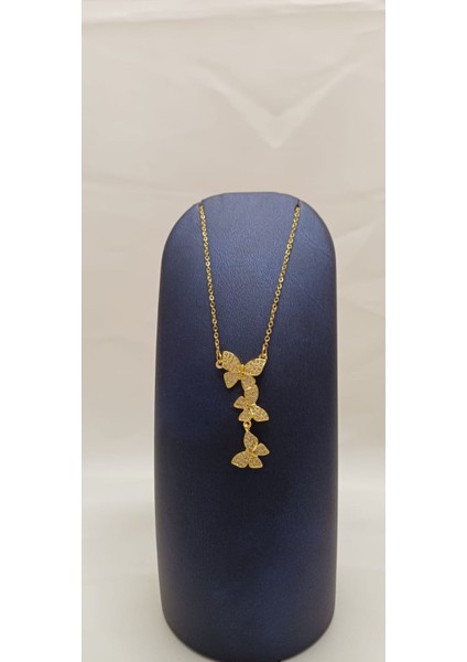 316 L Paslanmaz Çelik Gold/altın Zirkon Taşlı Üçlü Kelebek Kolye modelleri