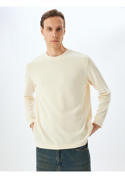 Pamuk Karışımlı Dokulu Basic Bisiklet Yaka Sweatshirt modelleri