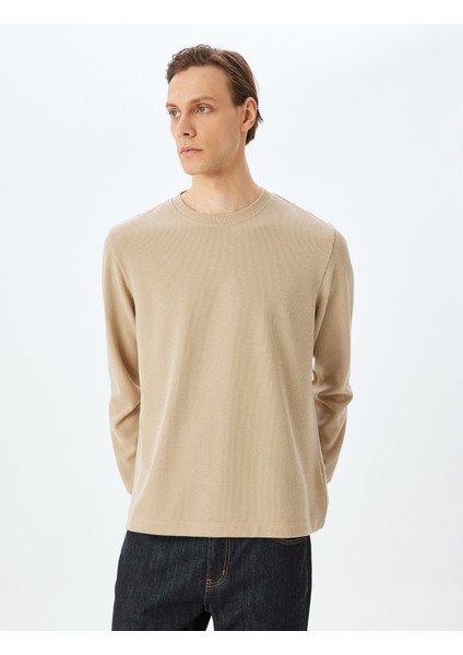 Pamuk Karışımlı Dokulu Basic Bisiklet Yaka Sweatshirt modelleri