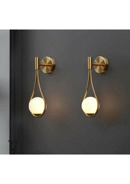 İki Adet LED Aplik, Elektrikli, Modern Tasarım, Metal, E27, Altın Renk