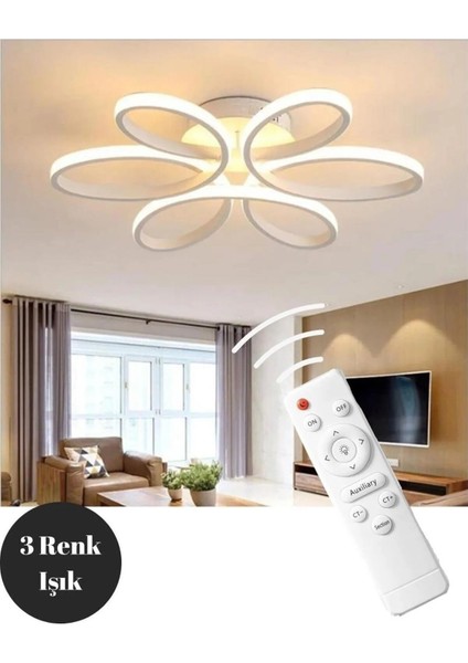 Venita Beyaz Kumandalı 3 Renk Ledli Dimmerli Plafonyer Modern Ledli Avize Çap 60 cm