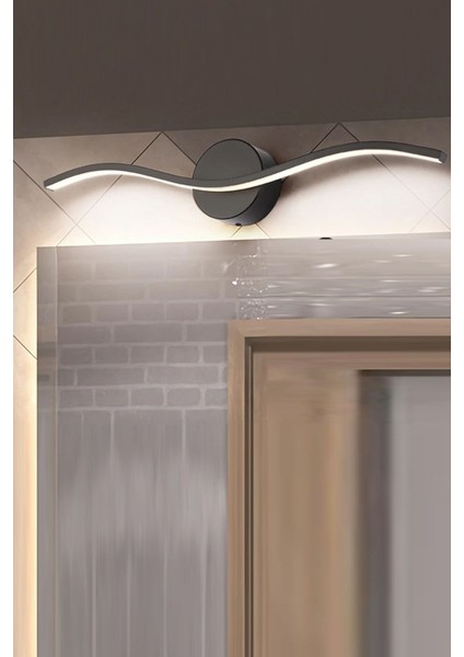 Modern siyah kasa tablo ve ayna, beyaz LED aydınlatmalı, şık dekoratif ürün