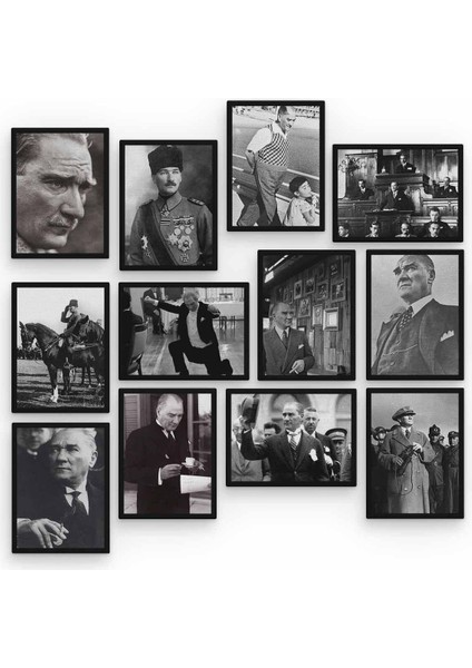 Modern Mustafa Kemal Atatürk 12 Parça Ahşap Mdf Tablo Çerçevesiz Çok Renkli Mdf 11-20