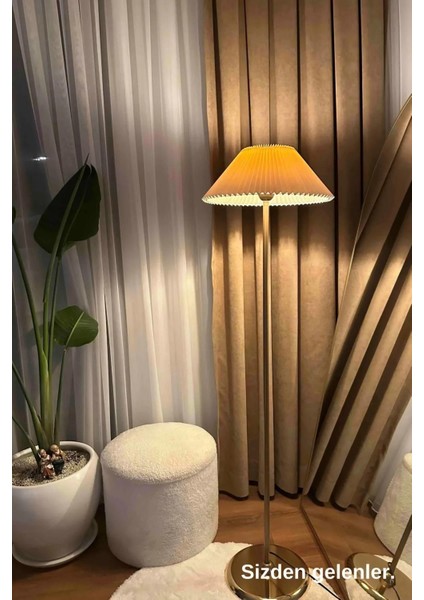 LMD-FR03 Conic Eskime Mat Gold Metal Lambader - Krem Kırma