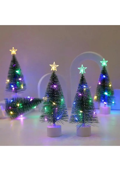 1 Adet Işıklı Mini Yılbaşı Ağacı Masaüstü Aydınlatma Dekoratif Hediyelik Noel Pilli Çam Ağaç Süsü 17 cm