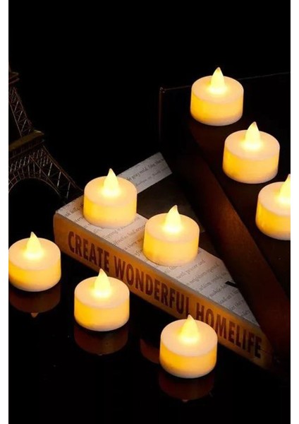 Kokusuz LED Mum 10 Adet Ledli Mum Model Işıklı Tealight Mum Pilli 10 Beyaz Ylang Ylang