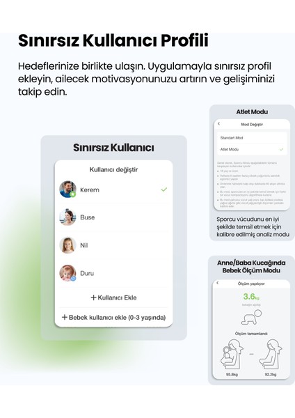 RBS6000 Akıllı Vücut Analiz Tartısı –Bebek & Evcil Hayvan & Atlet Modu, 8 Elektrot BIA Teknolojisi, Yağ, Sıvı, Kas, Kilo Ölçer