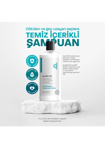 Ql 6 Aktifli Saç Dökülmesine Karşı Şampuan Hızlı Saç Uzatan Tuzsuz Parabensiz Şampuan