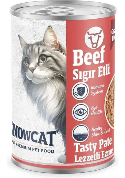 Snow Cat Premium Tahılsız Kıyılmış Sığır Etli Kedi Konservesi 12 ADET*400 G