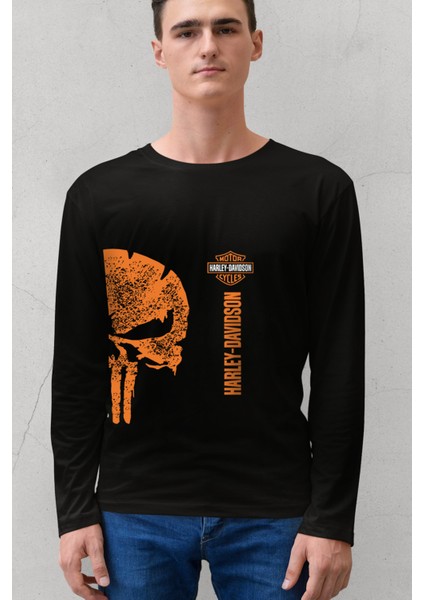 Harley Ceza Siyah Uzun Kollu Erkek Penye Tshirt
