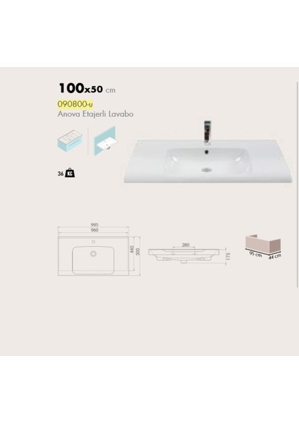 Anova Etajerli Lavabo 100 x 50 cm