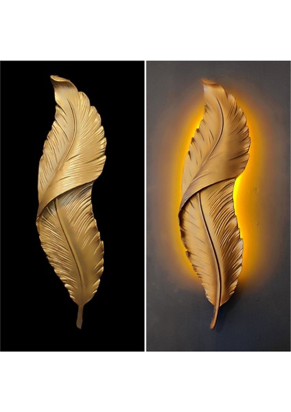 Tüy desenli, LED'li, pilli duvar aydınlatması, şık ve pratik tasarım, altın renkli