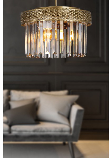 Sitrus 3.lü Eskitme Lux Kristal Taşlı Avize