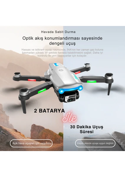 S98 Drone Fırçasız Motor 2 Batarya ile 30 Dakika Uçuş Süresi Wifi 1080P Hd Çift Kameralı Işıklı Taşıma Çantalı