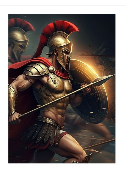 Kalkan ve Mızraklı Gladyatör Model Ahşap Tablo 35CM X50CM