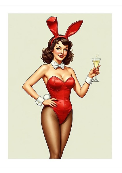 Kadeh Tutan Pinup Kadın Desenli Mdf Tablo 35CM X50CM