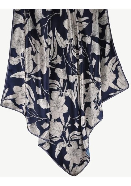 Çiçek Desen Rayon Eşarp Lacivert