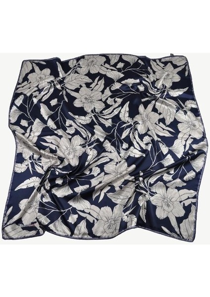 Çiçek Desen Rayon Eşarp Lacivert