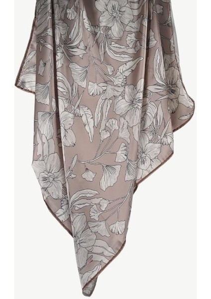 Çiçek Desen Rayon Eşarp Kahverengi