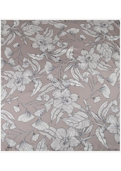 Çiçek Desen Rayon Eşarp Kahverengi